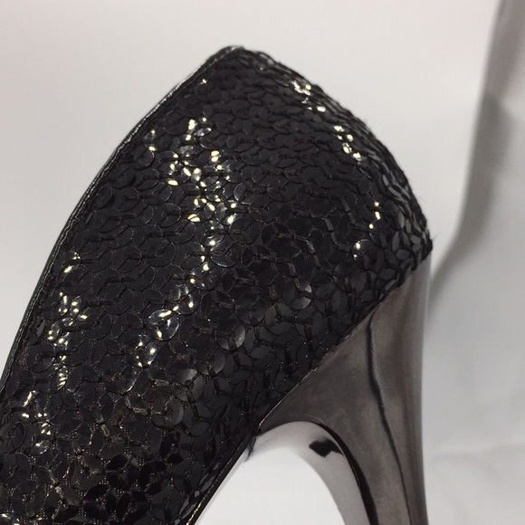 Aldo Ladies Black Sequin High Heels Pumps Open Toe Size 5.5 - Picture 9 of 11